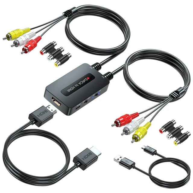Alt view image 6 of 10 - Knisopec Dual Port RCA to HDMI, Double Composite AV to HDMI Converter, Two RCA in One HD Out Converter for N64/Wii/PS2/DVD/VHS to Display On Newer TVs