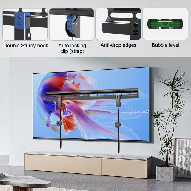 Alt view image 10 of 10 - Suptek Studless TV Wall Mount for 32-75 Inch TVs, 132 lbs Max, Low Profile, No Drill, Drywall Bracket, VESA 600x400mm, Easy Install, MF8M