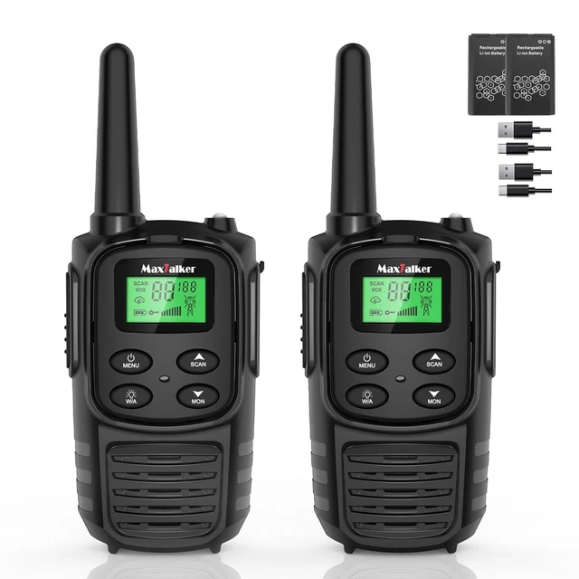 Alt view image 6 of 10 - MaxTalker Walkie Talkies Long Range for Adult, MT10 Rechargeable Walkie Talkies FRS Two Way Radio, NOAA, 1200mAh Li-ion Battery USB-C Cable, LED Flashlight, VOX Walkie Talkie for Hiking Camping 2Pack