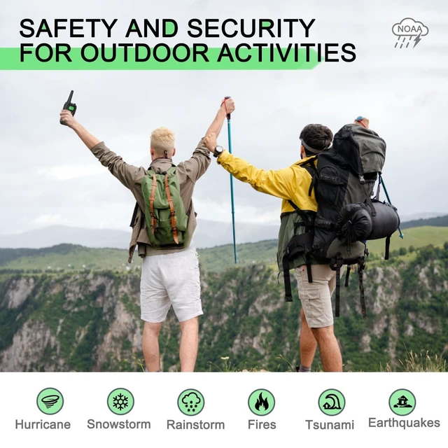Alt view image 10 of 10 - MaxTalker Walkie Talkies Long Range for Adult, MT10 Rechargeable Walkie Talkies FRS Two Way Radio, NOAA, 1200mAh Li-ion Battery USB-C Cable, LED Flashlight, VOX Walkie Talkie for Hiking Camping 2Pack