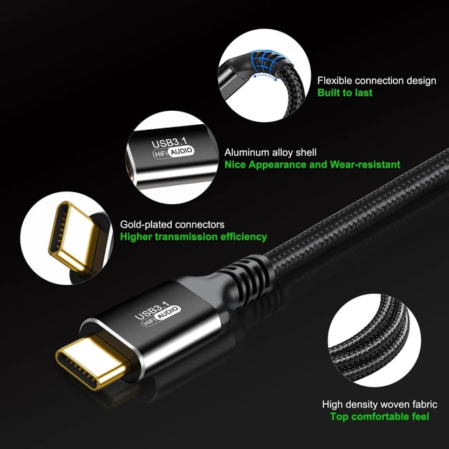 Alt view image 7 of 10 - SKW USB C to USB C 3.1 Cable, High Speed Type C 10Gbps 4K Video Data Transfer 60W(5A) Charger Cable with E-Marker 9.8ft / 3M