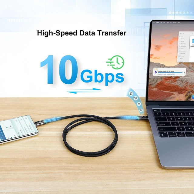 Alt view image 9 of 10 - SKW USB C to USB C 3.1 Cable, High Speed Type C 10Gbps 4K Video Data Transfer 60W(5A) Charger Cable with E-Marker 9.8ft / 3M