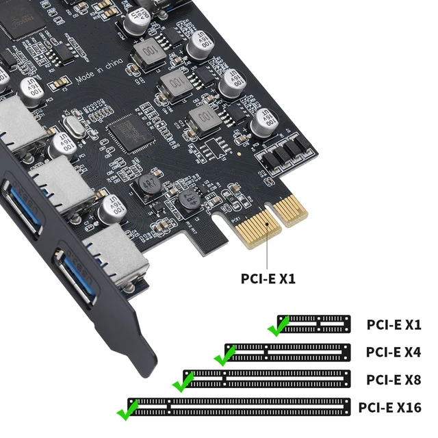 Alt view image 7 of 10 - XRIKUI PCIe to USB 3.0 5X USB-A and 2X USB-C Ports Expansion Card,PCI Express Internal USB 3 Hub Converter for Desktop PCS Riser Card