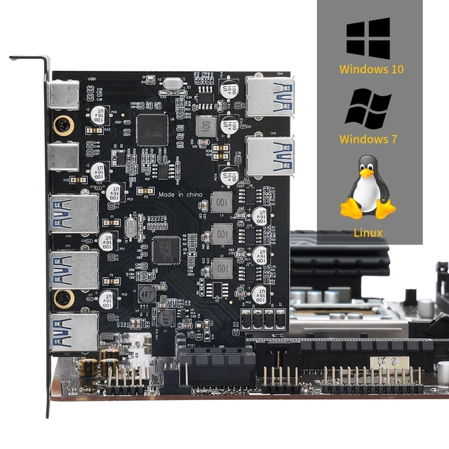 Alt view image 9 of 10 - XRIKUI PCIe to USB 3.0 5X USB-A and 2X USB-C Ports Expansion Card,PCI Express Internal USB 3 Hub Converter for Desktop PCS Riser Card