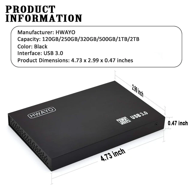 Alt view image 7 of 10 - HWAYO 2.5'' 320GB Ultra Slim Portable External Hard Drive USB3.0 HDD Storage for Xbox One Consle, PC, Laptop (Black)