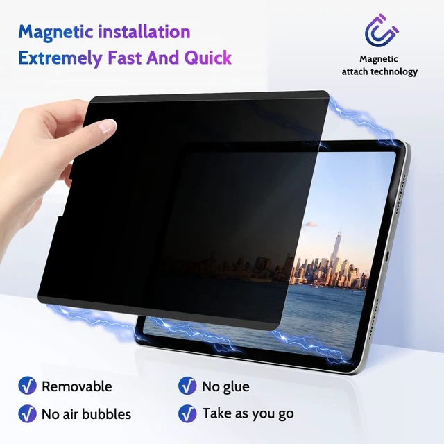 Alt view image 7 of 10 - Peslv Magnetic Privacy Screen Protector for iPad Pro 12.9 Inch 2018 2020 2021 2022, Removable Anti Blue Light Glare Spy Private Filter