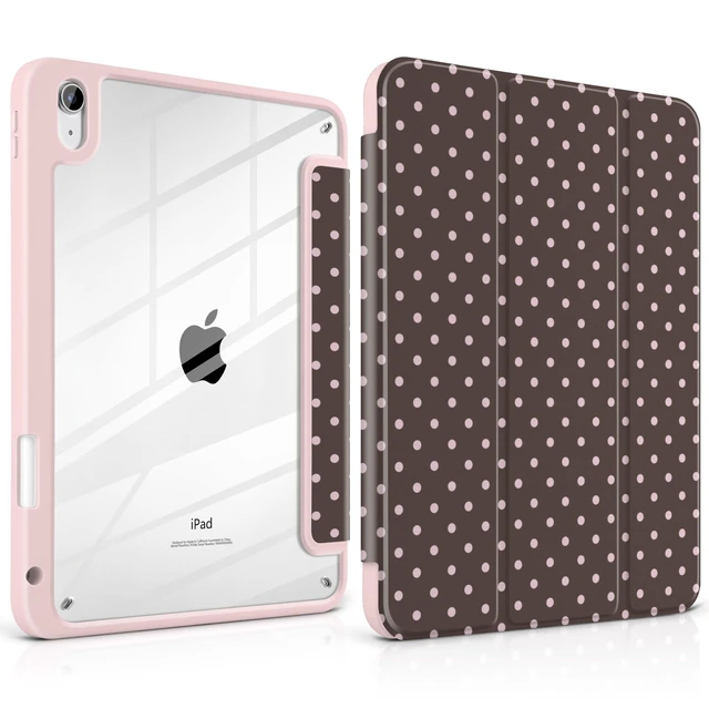 Alt view image 6 of 10 - TWOLSKOO for iPad 11th & 10th Gen Case with Pencil Holder, Trifold Stand, Auto Sleep/Wake, Clear Acrylic Back with TPU Bumper, for iPad 11-inch (2025, A16 Chip) & 10.9-inch (2022), Chocolate Polka Dot