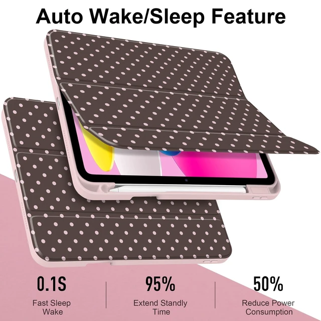 Alt view image 8 of 10 - TWOLSKOO for iPad 11th & 10th Gen Case with Pencil Holder, Trifold Stand, Auto Sleep/Wake, Clear Acrylic Back with TPU Bumper, for iPad 11-inch (2025, A16 Chip) & 10.9-inch (2022), Chocolate Polka Dot