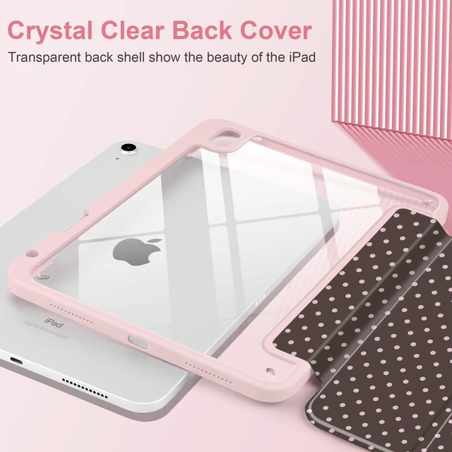 Alt view image 9 of 10 - TWOLSKOO for iPad 11th & 10th Gen Case with Pencil Holder, Trifold Stand, Auto Sleep/Wake, Clear Acrylic Back with TPU Bumper, for iPad 11-inch (2025, A16 Chip) & 10.9-inch (2022), Chocolate Polka Dot
