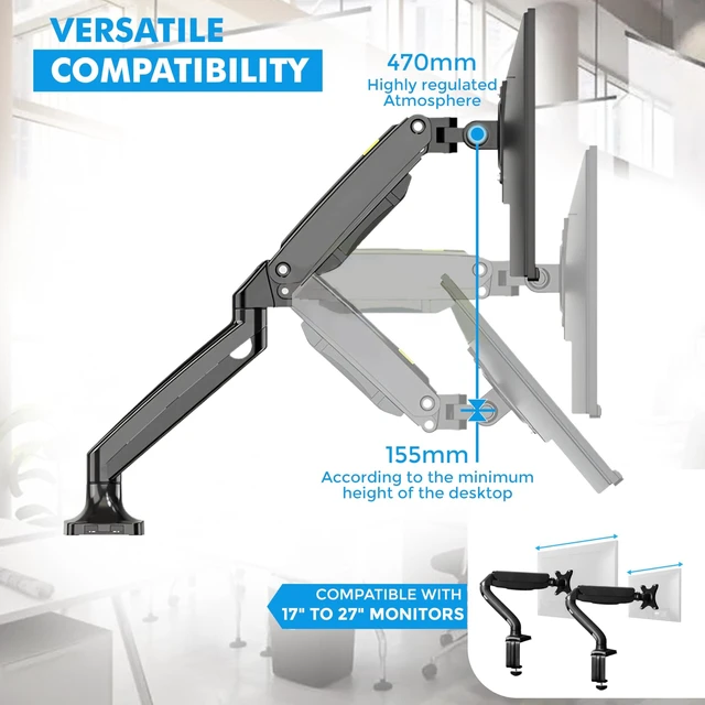 Alt view image 8 of 10 - Josphere Monitor Arm, from 13 to 34 Inch Monitors, Fits Upto 22 lbs Screens with Adjustable Gas Spring Arm, Full Motion Monitor Mount for LCD Computer