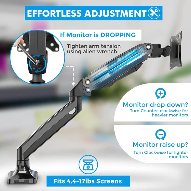 Alt view image 7 of 10 - Josphere Monitor Arm, from 13 to 34 Inch Monitors, Fits Upto 22 lbs Screens with Adjustable Gas Spring Arm, Full Motion Monitor Mount for LCD Computer