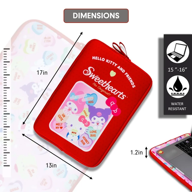 Alt view image 9 of 10 - Sonix x Sanrio Slim Laptop Sleeve 16 inch, Neoprene Computer Cover Case, Protective Tech Bag ^^ Hello Kitty and Friends x Sweethearts 15" - 16"