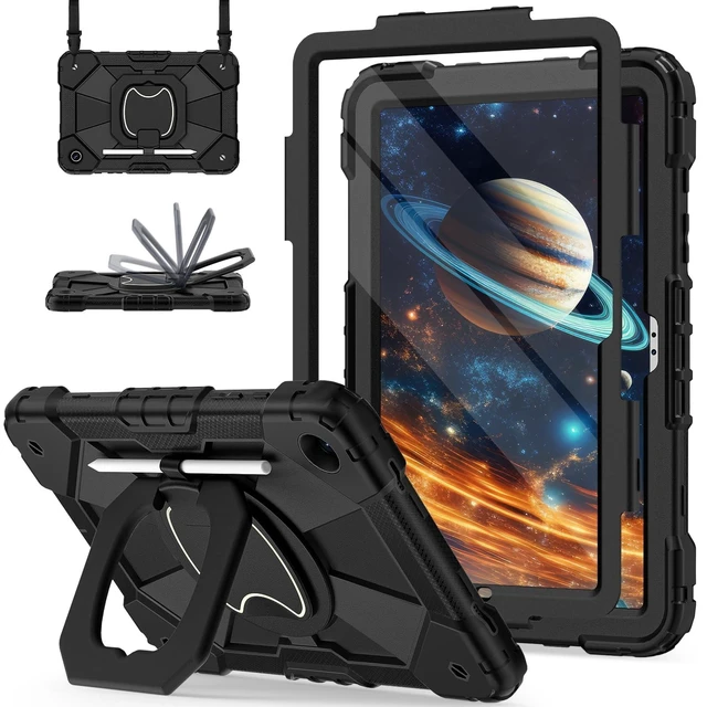 Alt view image 6 of 10 - Scnioy for Galaxy Tab A11+ Plus/A9+ Case 11, Rugged Case for Samsung Galaxy A11 Plus/ A9 Plus Tablet with 360 Rotating Stand Screen Protector Shoulder Strap Pen Holder 2025/2023 Model, Black