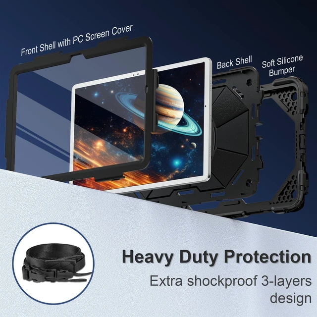Alt view image 8 of 10 - Scnioy for Galaxy Tab A11+ Plus/A9+ Case 11, Rugged Case for Samsung Galaxy A11 Plus/ A9 Plus Tablet with 360 Rotating Stand Screen Protector Shoulder Strap Pen Holder 2025/2023 Model, Black