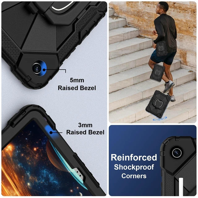 Alt view image 9 of 10 - Scnioy for Galaxy Tab A11+ Plus/A9+ Case 11, Rugged Case for Samsung Galaxy A11 Plus/ A9 Plus Tablet with 360 Rotating Stand Screen Protector Shoulder Strap Pen Holder 2025/2023 Model, Black