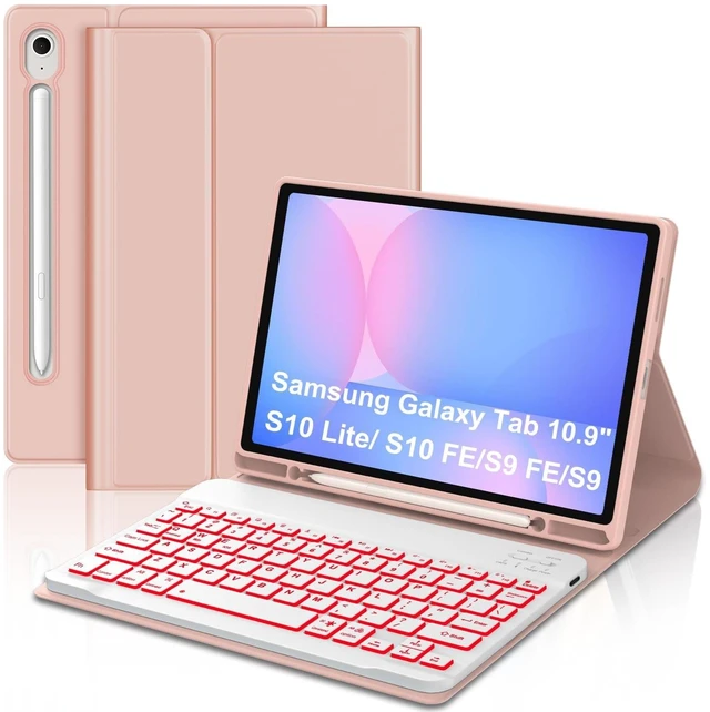 Alt view image 6 of 10 - Keyboard Case for Samsung Galaxy Tab S10 Lite/ S10 FE/ S9 FE 10.9 Inch/Tab S9 11 Inch with S Pen Holder, 7 Color Backlit Detachable Wireless Bluetooth Keyboard with Stand Cover Case, Rose Gold