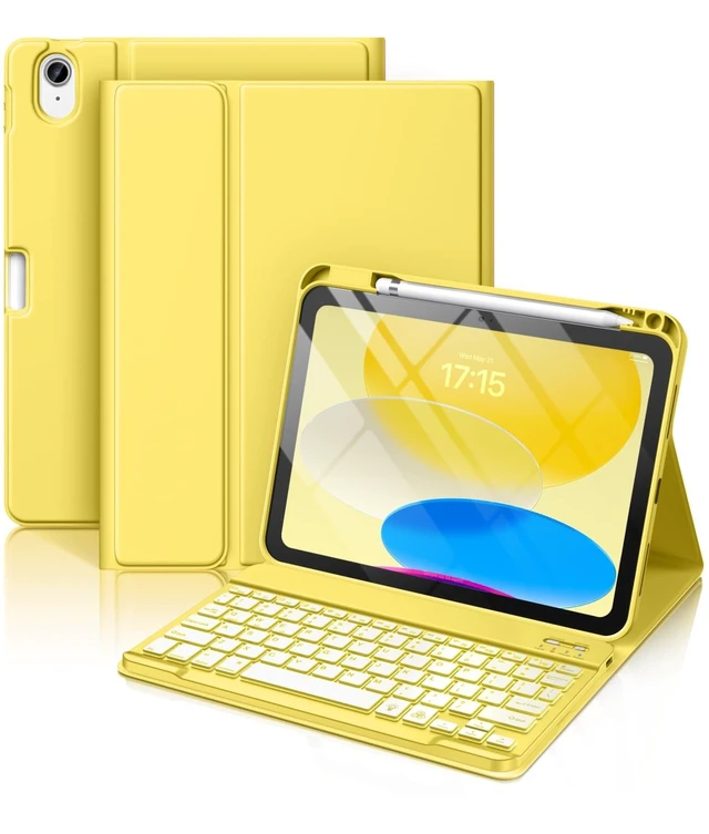 Alt view image 6 of 10 - Hamile for iPad 11th 10th Generation Case with Keyboard - 7 Colors Backlit Wireless Detachable Folio Keyboard Cover with Pencil Holder for iPad 11-inch A16 2025 10th Gen 10.9 Inch 2022 (Yellow)