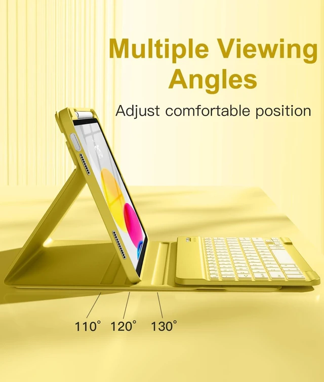 Alt view image 10 of 10 - Hamile for iPad 11th 10th Generation Case with Keyboard - 7 Colors Backlit Wireless Detachable Folio Keyboard Cover with Pencil Holder for iPad 11-inch A16 2025 10th Gen 10.9 Inch 2022 (Yellow)