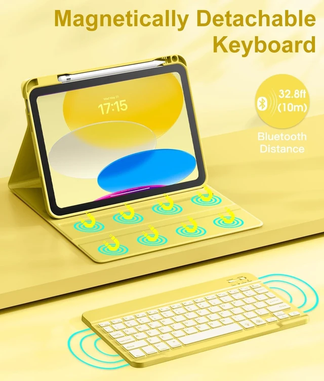 Alt view image 9 of 10 - Hamile for iPad 11th 10th Generation Case with Keyboard - 7 Colors Backlit Wireless Detachable Folio Keyboard Cover with Pencil Holder for iPad 11-inch A16 2025 10th Gen 10.9 Inch 2022 (Yellow)