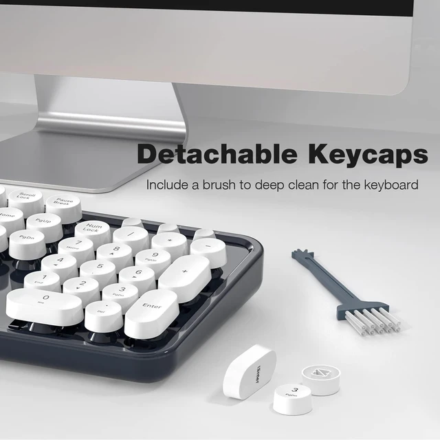 Alt view image 10 of 10 - KNOWSQT Wireless Keyboard and Mouse Combo - White-DarkBlue Full-Sized 2.4 GHz 104 Keys Typewriter Keyboard, Flexible Round Keycap and Optical Mouse for Windows, Computer, PC, Laptop, Desktop, Mac