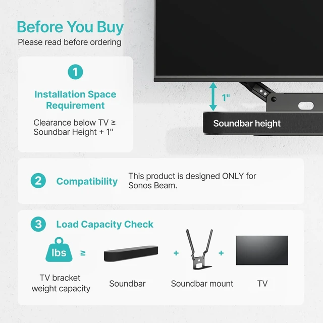 Alt view image 8 of 10 - Soundbar TV Mount Compatible with Sonos Beam, Holds Up to 11 lbs, Soundbar Mount for Surround Sound, Under TV Installation, Black
