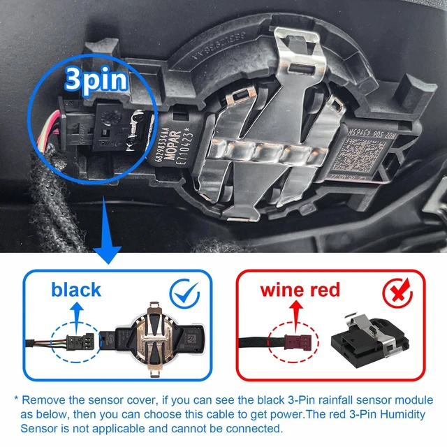 Alt view image 8 of 10 - Mangoal Dashcam Power Adapter Custom for Chrysler 3-Pin (Model C) for RAM Dodge Jeep and etc,Hide The Wires, Connect Rainfall Sensor (Hidden)