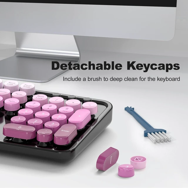 Alt view image 10 of 10 - Wireless Keyboard and Mouse Combo, MOWUX Full Size Typewriter Retro Round Computer Keyboard, Cute Optical Mouse Wireless, Plug and Play, for Laptop, PC, Computer-Black Pink Gradient