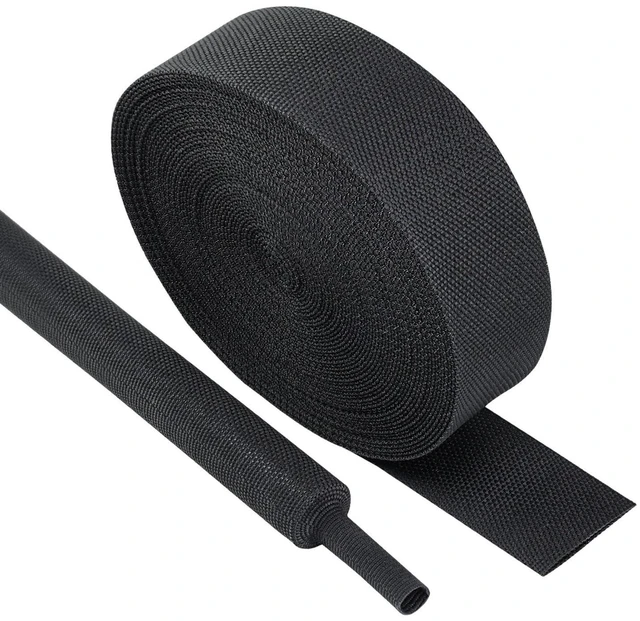 Alt view image 6 of 10 - Black 2:1 Ratio Automotive Heat Shrink Braided Sleeving,Wear-Resistant Flat Woven Shrinkable Sleeve Fabric Car Cable Wires Hoses Protection (1"-35ft)