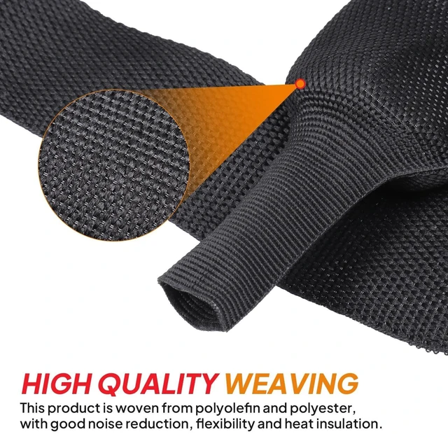 Alt view image 8 of 10 - Black 2:1 Ratio Automotive Heat Shrink Braided Sleeving,Wear-Resistant Flat Woven Shrinkable Sleeve Fabric Car Cable Wires Hoses Protection (1"-35ft)