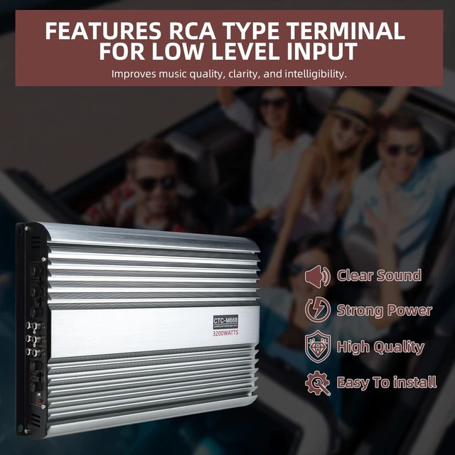 Alt view image 8 of 10 - 3200W 12V 4 Channel Car Amplifier Stereo Power Amp Audio 4CH Bass Sub Woofer