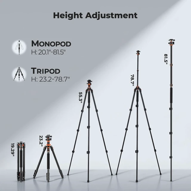 Alt view image 7 of 10 - K&F CONCEPT Tripod for Camera, 78" Aluminum Camera Tripod, 81" Tripods & Monopods, Stable Heavy Duty Travel Tripod for DSLR Cameras, Max Load 22 lbs