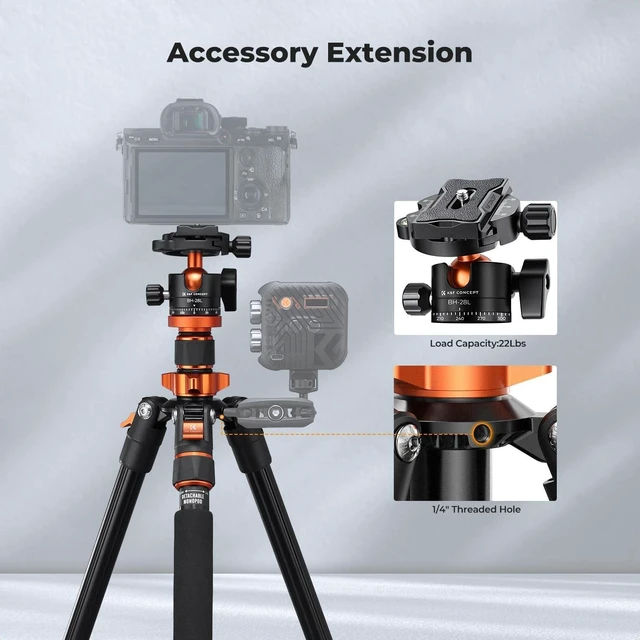Alt view image 10 of 10 - K&F CONCEPT Tripod for Camera, 78" Aluminum Camera Tripod, 81" Tripods & Monopods, Stable Heavy Duty Travel Tripod for DSLR Cameras, Max Load 22 lbs