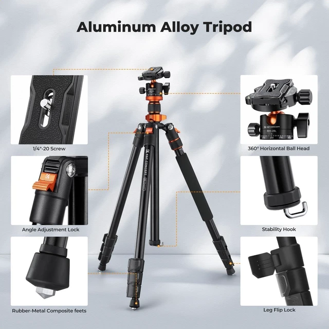 Alt view image 9 of 10 - K&F CONCEPT Tripod for Camera, 78" Aluminum Camera Tripod, 81" Tripods & Monopods, Stable Heavy Duty Travel Tripod for DSLR Cameras, Max Load 22 lbs
