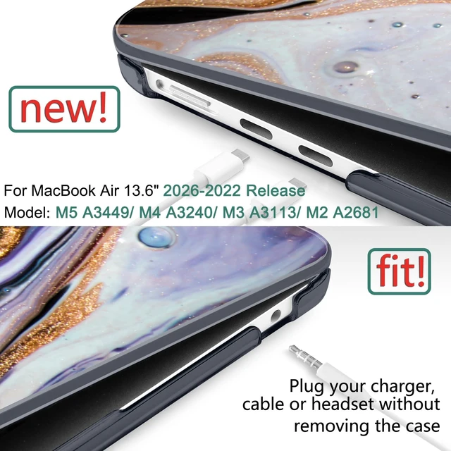 Alt view image 7 of 10 - DONGKE for MacBook Air 13.6 Inch Case 2026 2025 2024-2022 A3449 A3240 A3113 A2681 M5 M4 M3 M2 Touch ID, Plastic Hard Shell & Keyboard Cover & Type C Adapter for MacBook Air 13 inch, Black Marble