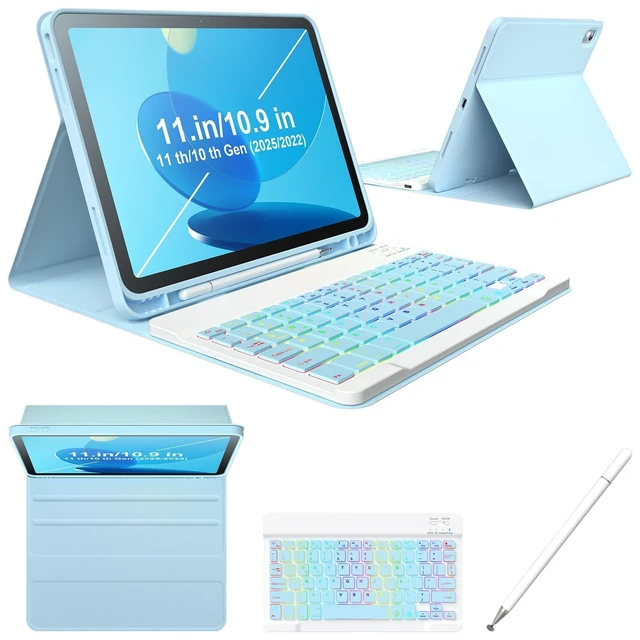 Alt view image 6 of 10 - FGZZROU iPad 11th 10th Generation Case with Keyboard 10.9 Inch 2022 Detachable Wireless 7Colors Backlight Keyboard Case with Pencil Holder for and Magnetic Disc Universal Stylus Pen