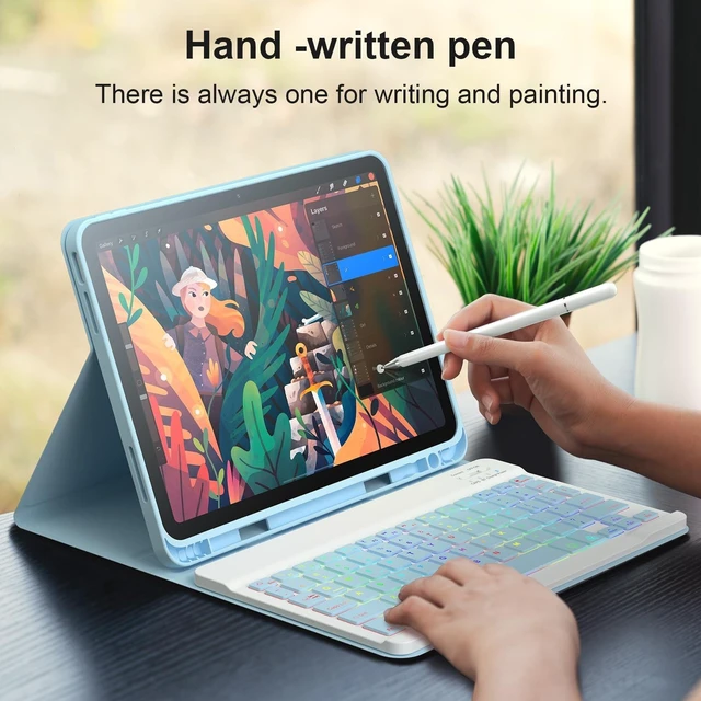 Alt view image 8 of 10 - FGZZROU iPad 11th 10th Generation Case with Keyboard 10.9 Inch 2022 Detachable Wireless 7Colors Backlight Keyboard Case with Pencil Holder for and Magnetic Disc Universal Stylus Pen