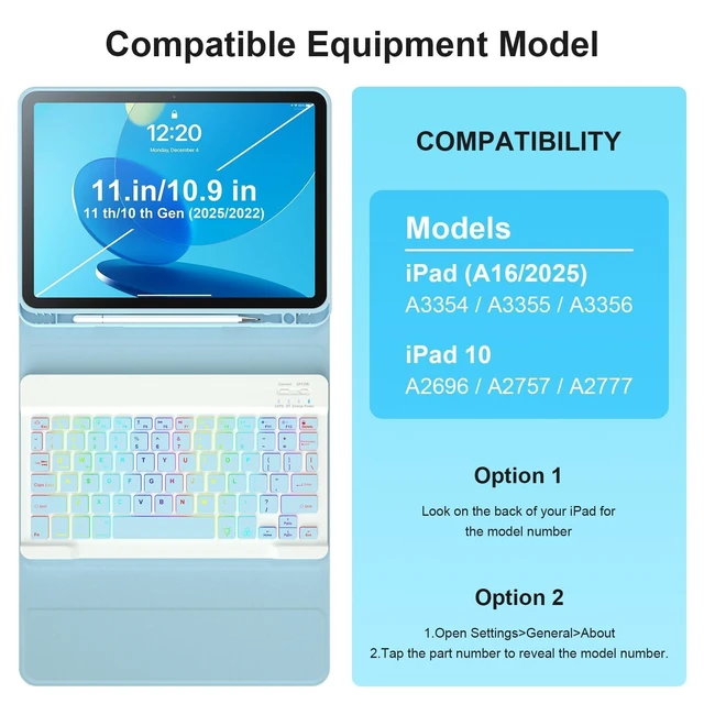 Alt view image 7 of 10 - FGZZROU iPad 11th 10th Generation Case with Keyboard 10.9 Inch 2022 Detachable Wireless 7Colors Backlight Keyboard Case with Pencil Holder for and Magnetic Disc Universal Stylus Pen