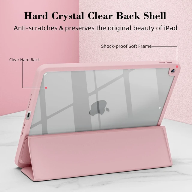 Alt view image 9 of 10 - Idocolors Cute Pink Bow Case for iPad 2022/2025 (10th/11th Gen) 10.9", Clear Hard Back Cover with Pencil Holder, Tri-fold Stand Full Wrap Protective Case for Women Girls