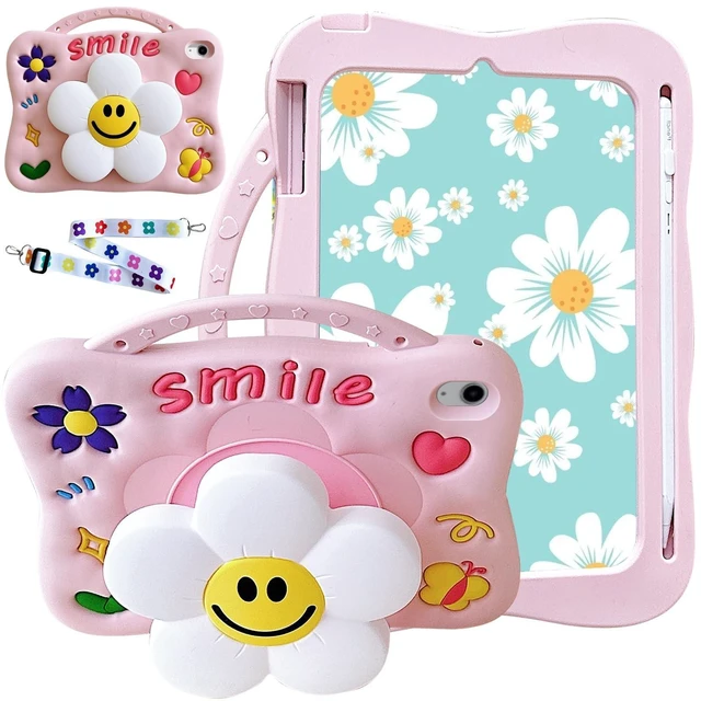 Alt view image 6 of 10 - KEFBWAO Case for iPad Air 11-inch M4 (2026) / M3 (2025) / M2 (2024), iPad Air 5th/4th 10.9 inch(2022/2020), Full-Body Shockproof Kids Case for Pencil Holder & Adjustable Shoulder Strap, Smiley Flower