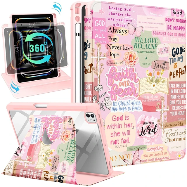 Alt view image 6 of 10 - Uppuppy for iPad Pro M4/M5 Case 13 inch - 360 Degree Rotating Stand Folio Smart Cover with Pencil Holder for Women Girls, Christian Words for iPad Pro 13 inch Case 2024 M4/2025 M5