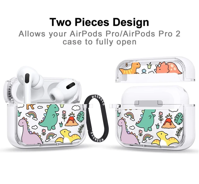 Alt view image 7 of 10 - MOSNOVO Case for Airpods Pro & Airpods Pro 2, Protective Clear Case with Shockproof Dual Layer Hard Luxe Metal Ring Designed for Airpods Pro 2 Generation - Dinosaur Land