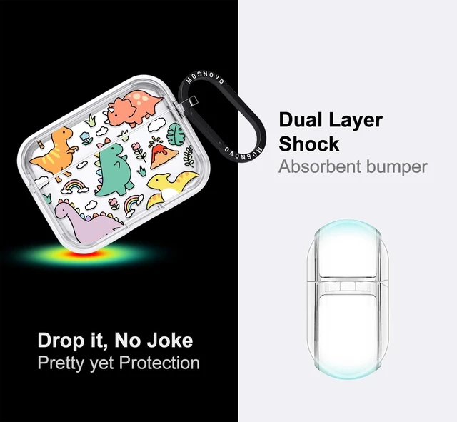 Alt view image 9 of 10 - MOSNOVO Case for Airpods Pro & Airpods Pro 2, Protective Clear Case with Shockproof Dual Layer Hard Luxe Metal Ring Designed for Airpods Pro 2 Generation - Dinosaur Land