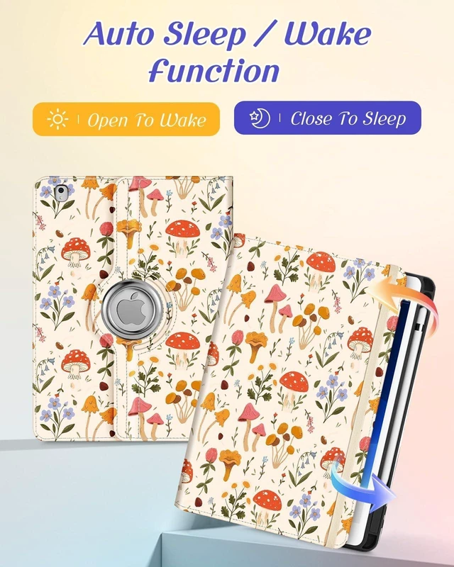 Alt view image 9 of 10 - Kidcube for iPad Air 3rd Generation Case/Pro 10.5 Inch Case - Women Girls Kids Cute Rotating Stand Folio Cover with Pencil Holder & Card Slot Mushroom Flowers Design Cover for iPad Pro 10.5''/Air 3rd