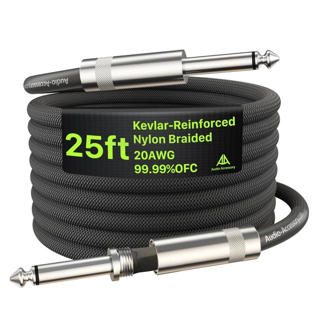 Alt view image 6 of 10 - 1/4 Instrument Cable 25 ft, 20AWG 99.99% OFC - A Must for Long Guitar Cable, Nylon Braided Anti-Kinking Kevlar-Reinforced, Heat-Shrink Protected, Shielded Amp Cord for Fender Electric Guitar