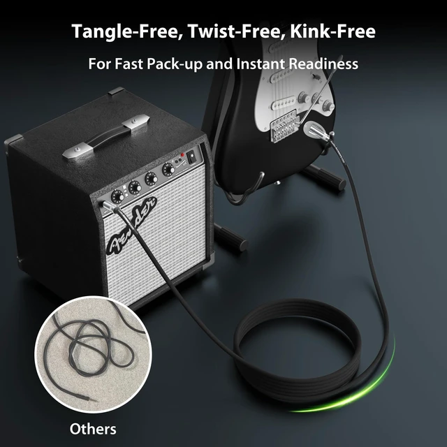 Alt view image 9 of 10 - 1/4 Instrument Cable 25 ft, 20AWG 99.99% OFC - A Must for Long Guitar Cable, Nylon Braided Anti-Kinking Kevlar-Reinforced, Heat-Shrink Protected, Shielded Amp Cord for Fender Electric Guitar
