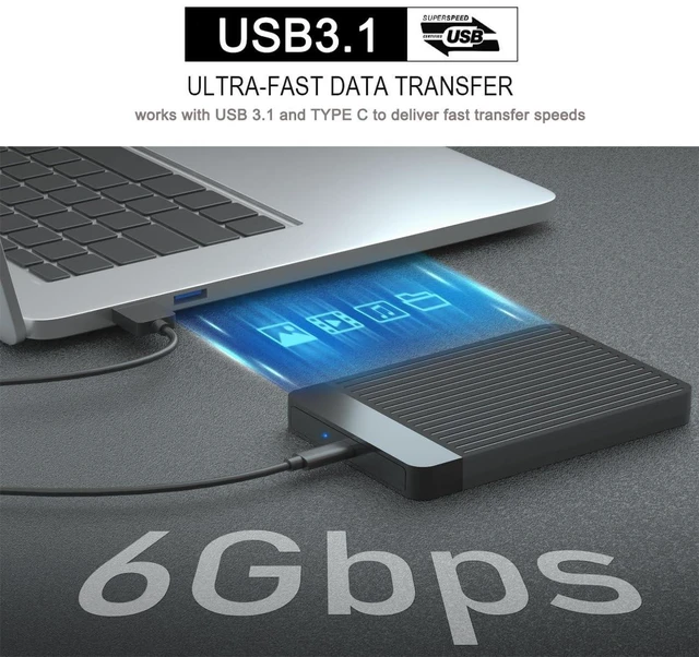 Alt view image 7 of 10 - Tianken 320GB Ultra Slim Portable External Hard Drive 2.5'' HDD USB 3.1 Type-C Storage for PC, Mac, Laptop