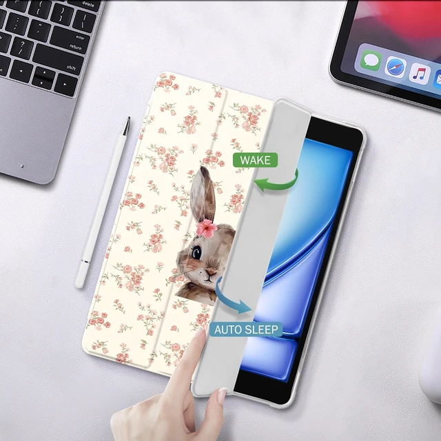Alt view image 7 of 10 - Idocolors Cute Funny Animal Case for 10.2-Inch iPad 2019/2020/2021(7th/8th/9th Gen), Built-in Pencil Holder with Soft TPU Clear Back Shell, Auto Wake/Sleep, Floral Bunny