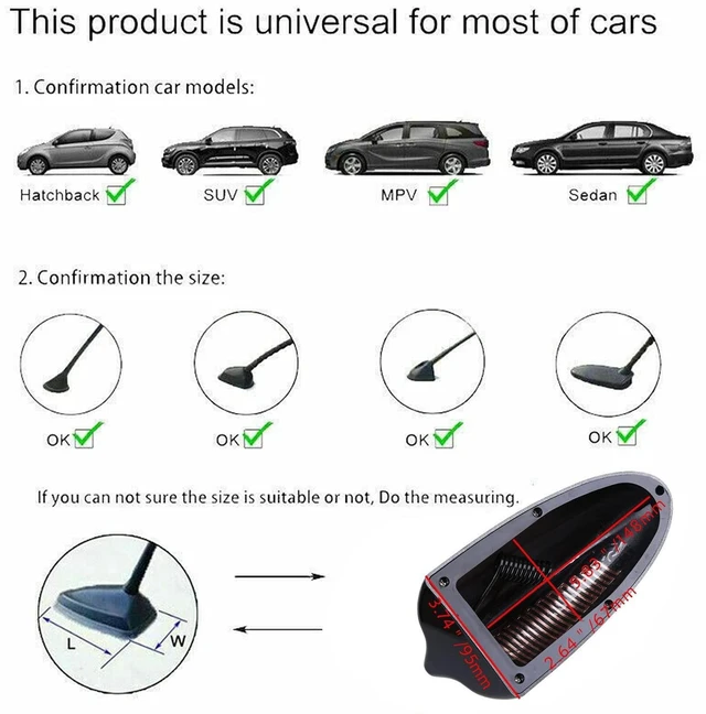 Alt view image 7 of 10 - Possbay Universal Car Shark Fin Antenna AM/FM Signal Roof Aerial for Auto SUV Truck Offroad with Adhesive Base (Black)