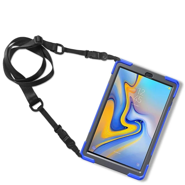 Alt view image 6 of 10 - Juaupepo Rugged Case for Samsung Galaxy Tab A 10.5" 2018 (SM-T590/T595/T597), Portable Hybrid Shock-Proof Cover with 360 Rotatable Hook&Loop Handle,Shoulder Strap (Blue)
