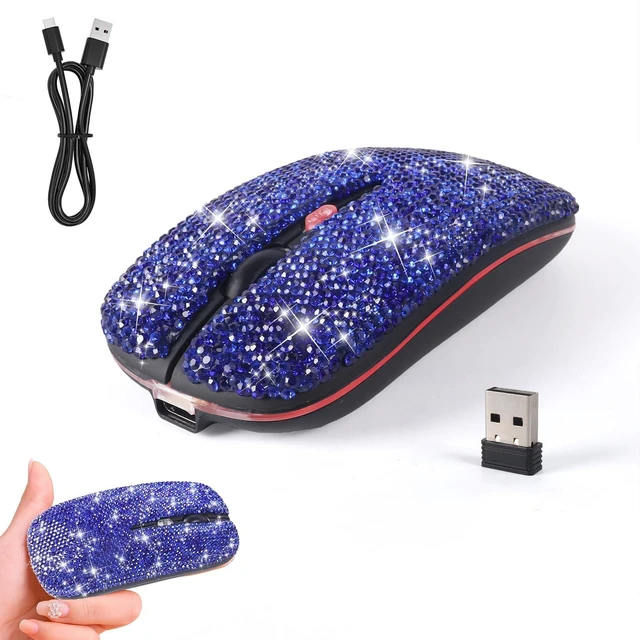 Alt view image 6 of 10 - KUYHRF Cute Bling Wireless Bluetooth Mouse - Rechargeable Slim Mouse with LED Lights for Office and Home Use, Perfect for Girls and Professionals (Blue)